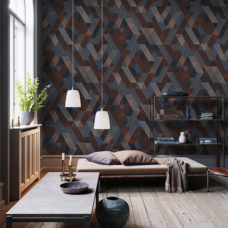 Stain-Resistant Geometries Wall Art Non-Woven Fabric Wallpaper in Dark Color for Accent Wall