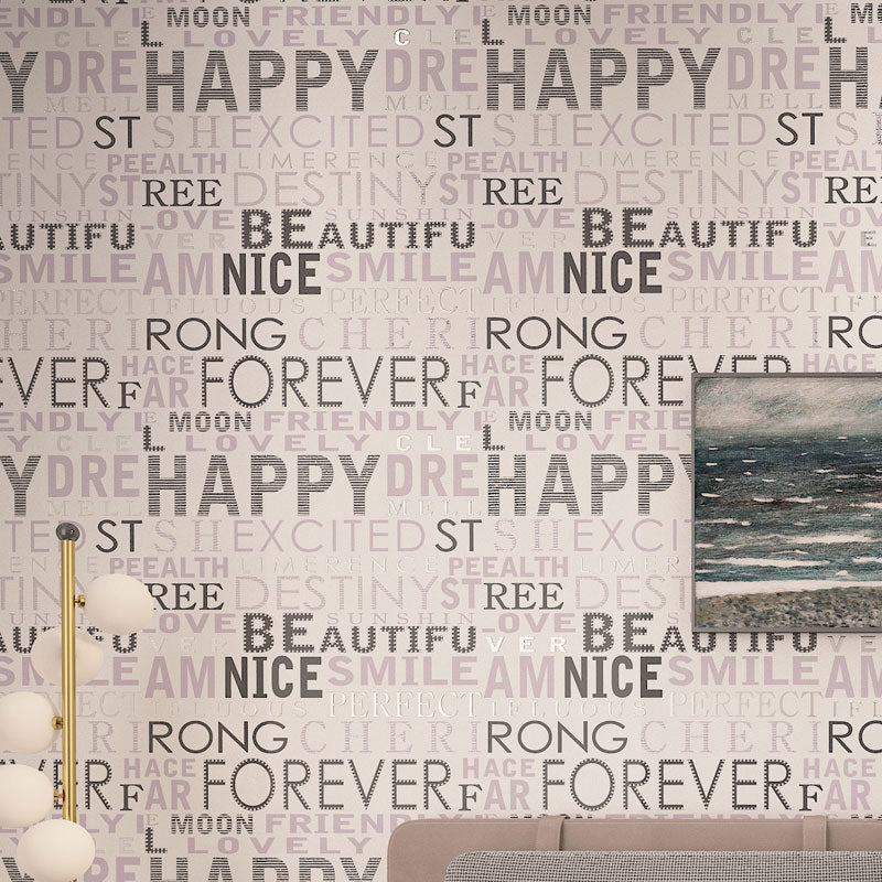 Letters Wall Covering for Accent Wall Graffiti Wallpaper Roll in Dark Color, Stain-Resistant