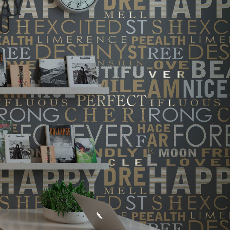 Letters Wall Covering for Accent Wall Graffiti Wallpaper Roll in Dark Color, Stain-Resistant