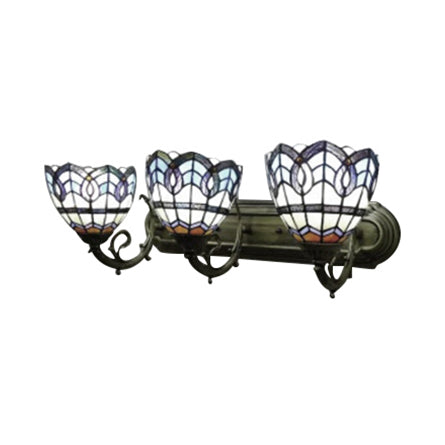 Tiffany Baroque Designed Wall Light 3 Lights Stained Glass Wall Sconce in Blue for Study Room