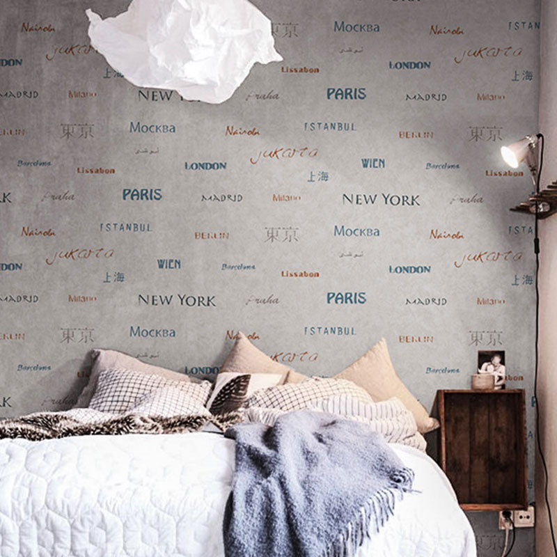 Modern Wallpaper Roll for Children's Bedroom with Vocabulary Design in Pastel Color