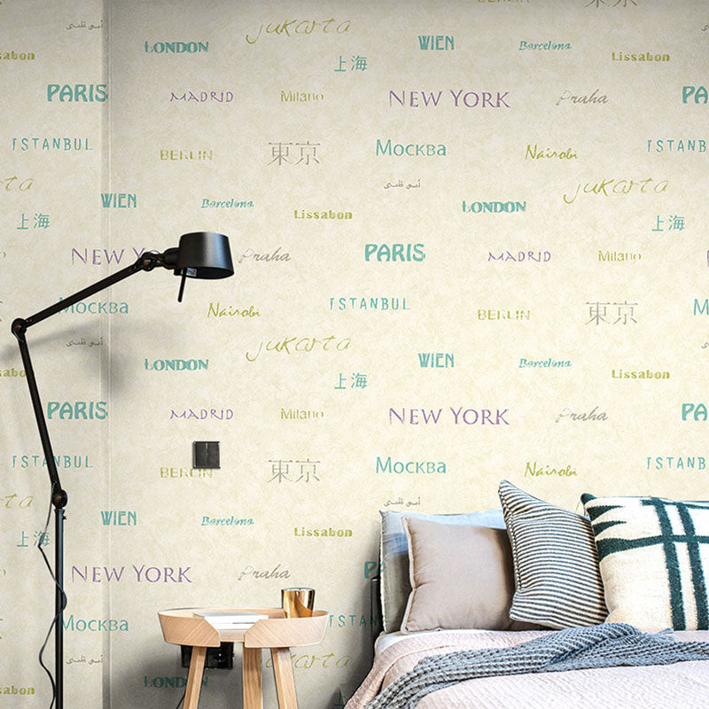 Modern Wallpaper Roll for Children's Bedroom with Vocabulary Design in Pastel Color