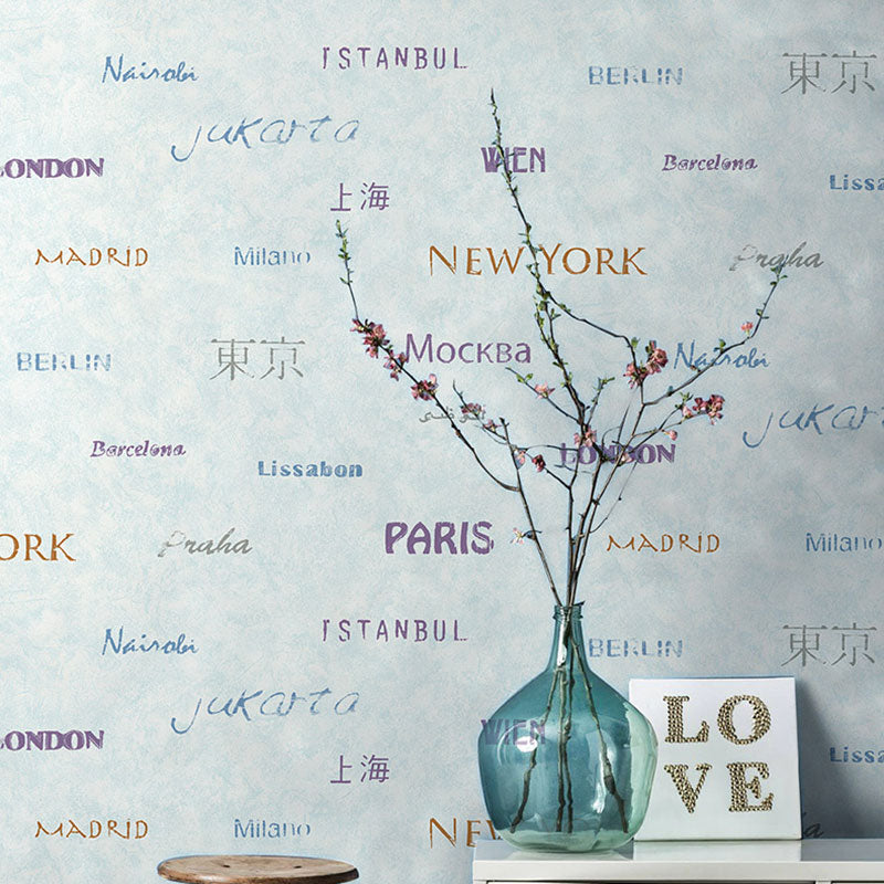 Modern Wallpaper Roll for Children's Bedroom with Vocabulary Design in Pastel Color