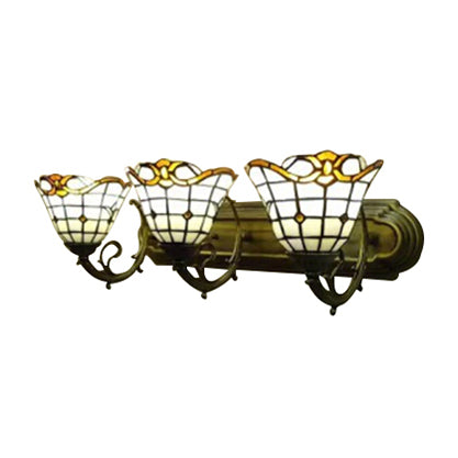 Tiffany Victorian Design Sconce Light Lattice Bell 3 Bulbs Glass Wall Lamp for Living Room