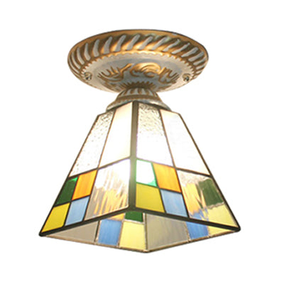 Multi-Colored Craftsman Ceiling Mount Light 1 Light Tiffany Ceiling Fixture for Hallway