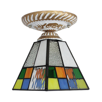 Multi-Colored Craftsman Ceiling Mount Light 1 Light Tiffany Ceiling Fixture for Hallway