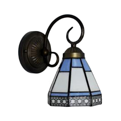 Pyramid Cafe Restaurant Wall Light Stained Glass 1 Head Tiffany Traditional Sconce Light in Blue