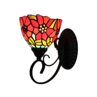 Orange Flower Wall Light Fixture Victorian 1 Head Multicolor Stained Glass Sconce Light
