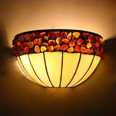 2 Lights Bowl Wall Mount Light Loft Retro Stained Glass Wall Sconce Lighting for Corridor